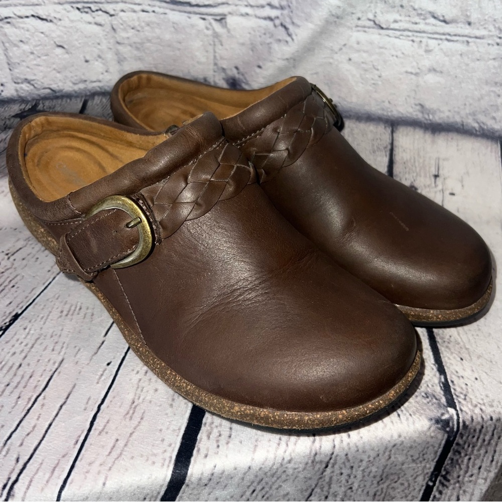 Aetrex‎ Women’s Libby Leather Braided Clogs Size 7.5